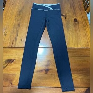 Year Of Ours Womens Black White Ribbed Cross V Waist Yoga Leggings Size Small